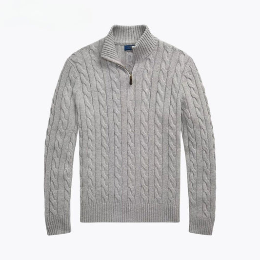Chunky Cable-Knit Cotton Quarter-Zip Sweater Ralph Lauren Elorien Grey S