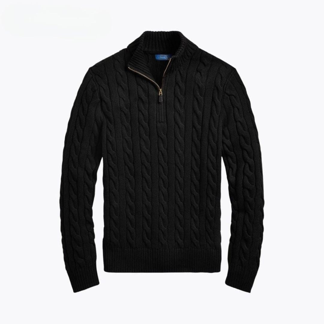 Chunky Cable-Knit Cotton Quarter-Zip Sweater Ralph Lauren Elorien Black S 