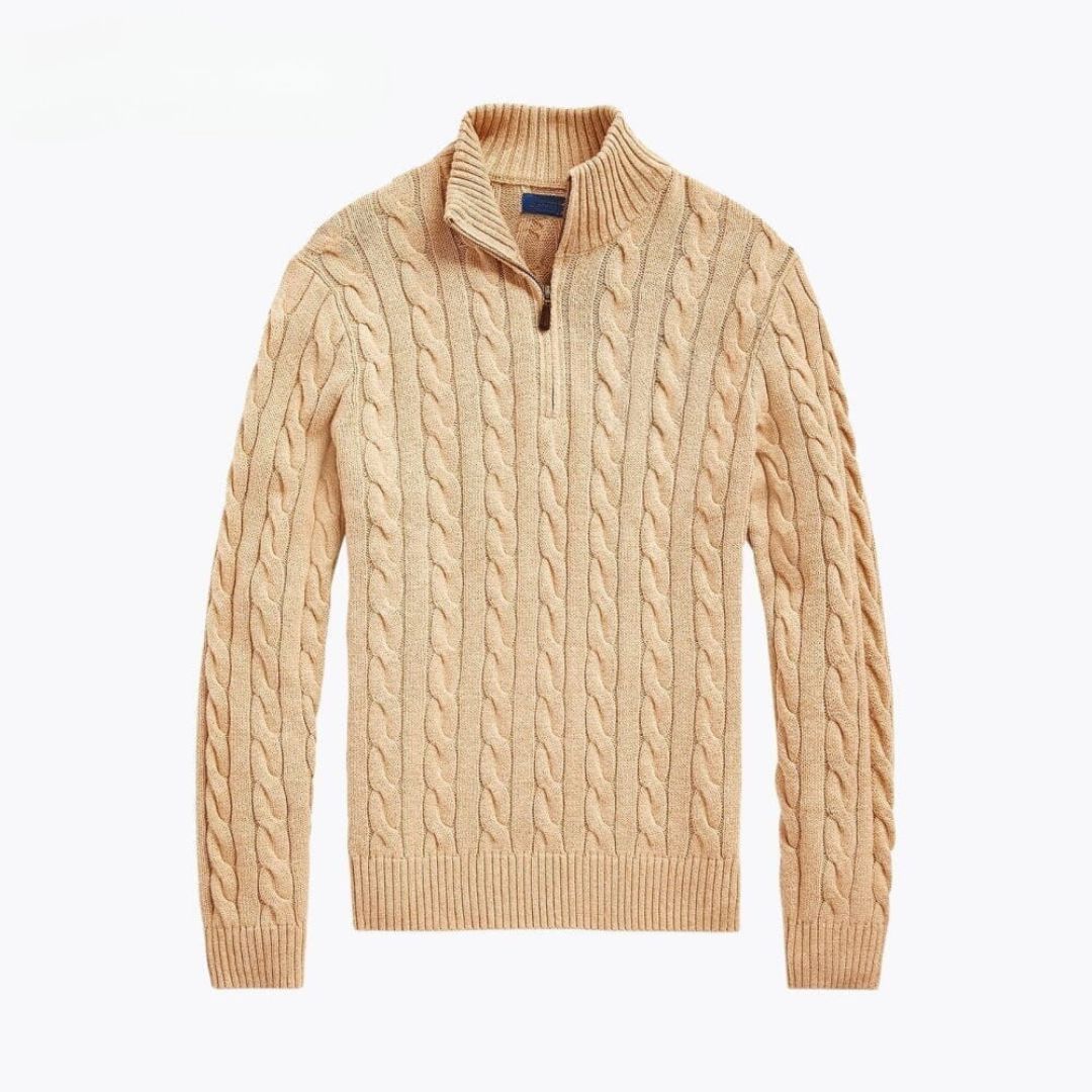 Chunky Cable-Knit Cotton Quarter-Zip Sweater Ralph Lauren Elorien Camel S 