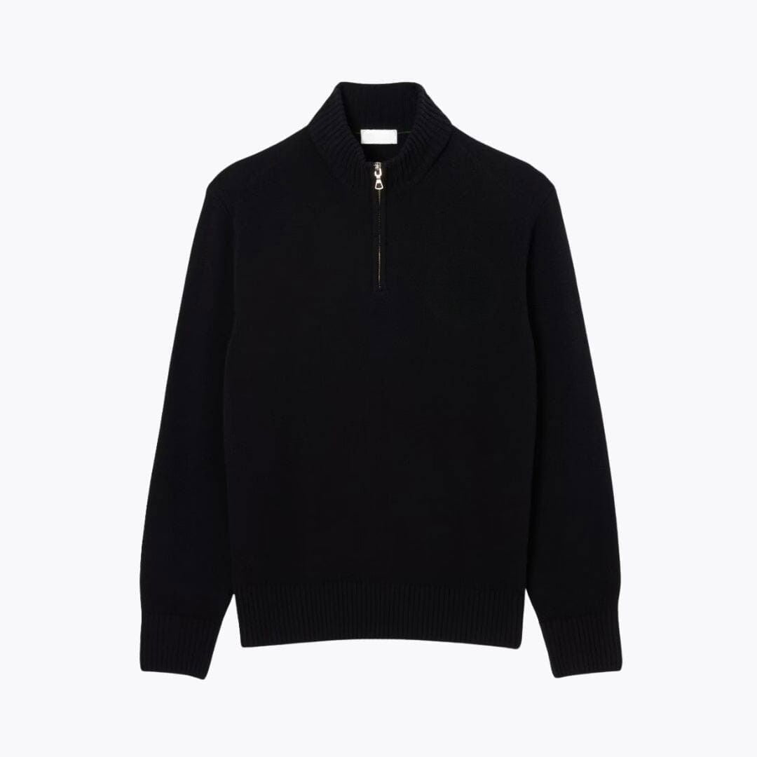 Zipped High Neck Carded Wool Sweater Lacoste Elorien Black S 