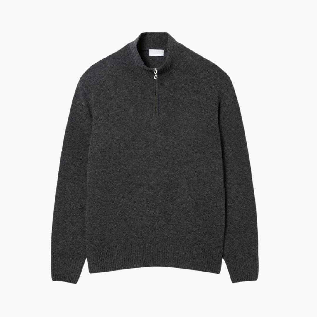 Zipped High Neck Carded Wool Sweater Lacoste Elorien Grey S 