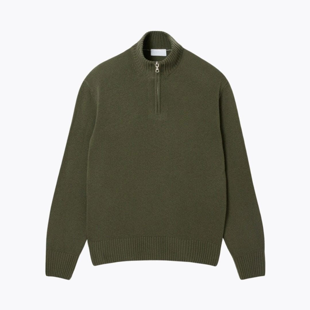 Zipped High Neck Carded Wool Sweater Lacoste Elorien Khaki green S 