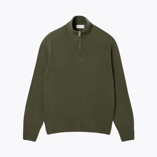 Zipped High Neck Carded Wool Sweater Lacoste Elorien Khaki green S 